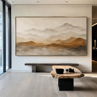 Ochre Foothills and Misty Mountain Layers Wall Art styled interior scene 1 | Olyrel