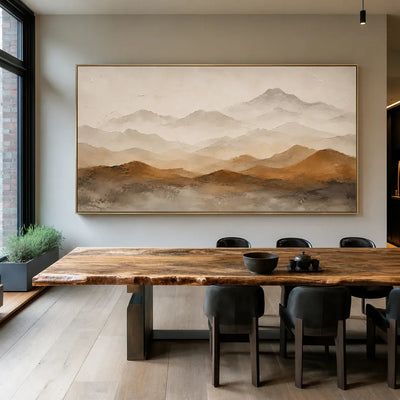 Ochre Foothills and Misty Mountain Layers Wall Art styled interior scene 2 | Olyrel