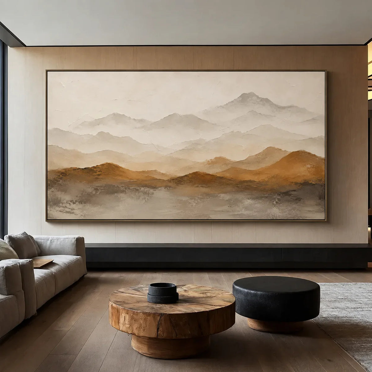 Ochre Foothills and Misty Mountain Layers Wall Art styled interior scene 5 | Olyrel