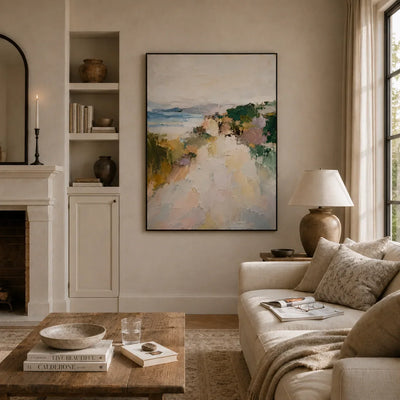 Cliffside Path Coastal Wall Art shown in a quiet home office | Olyrel