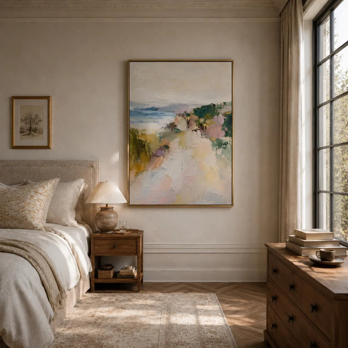 Cliffside Path Coastal Wall Art styled with minimal interior decor | Olyrel