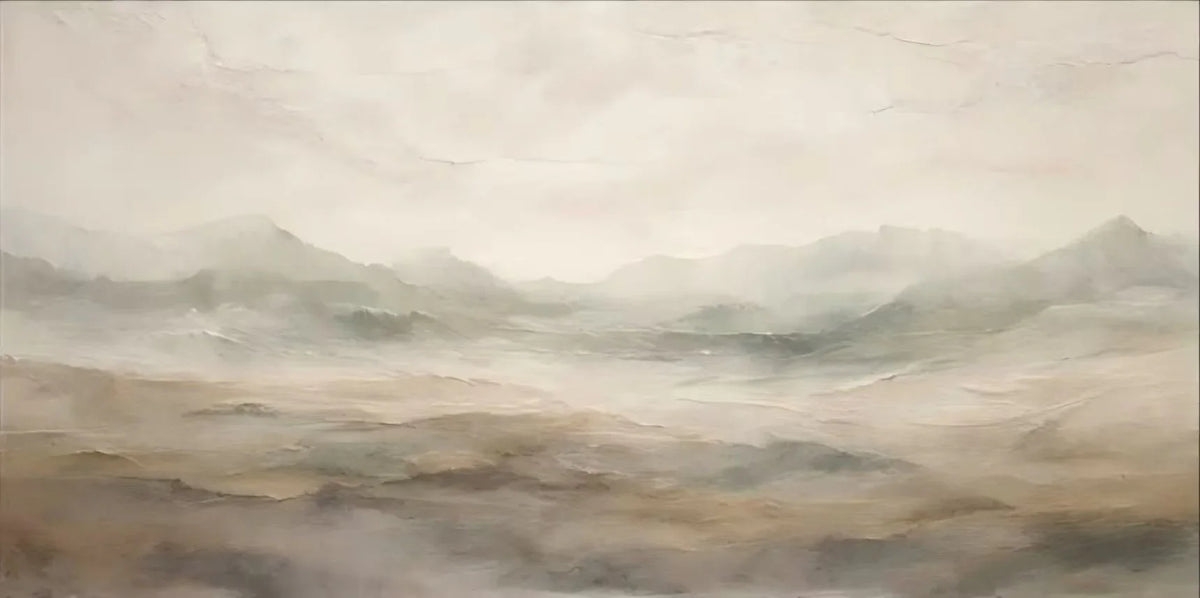 Quiet Taupe Valley and Distant Mountain Haze Wall Art artwork view | Olyrel