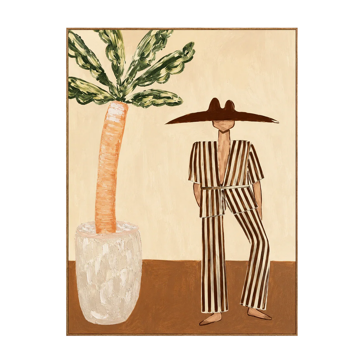 Striped Suit beside a Leafy Potted Tree Wall Art | Olyrel