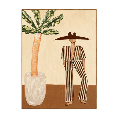 Striped Suit beside a Leafy Potted Tree Wall Art | Olyrel