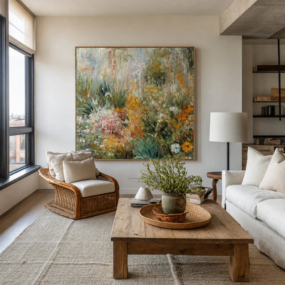 Wild Garden in Sage and Marigold Wall Art styled interior scene 4 | Olyrel