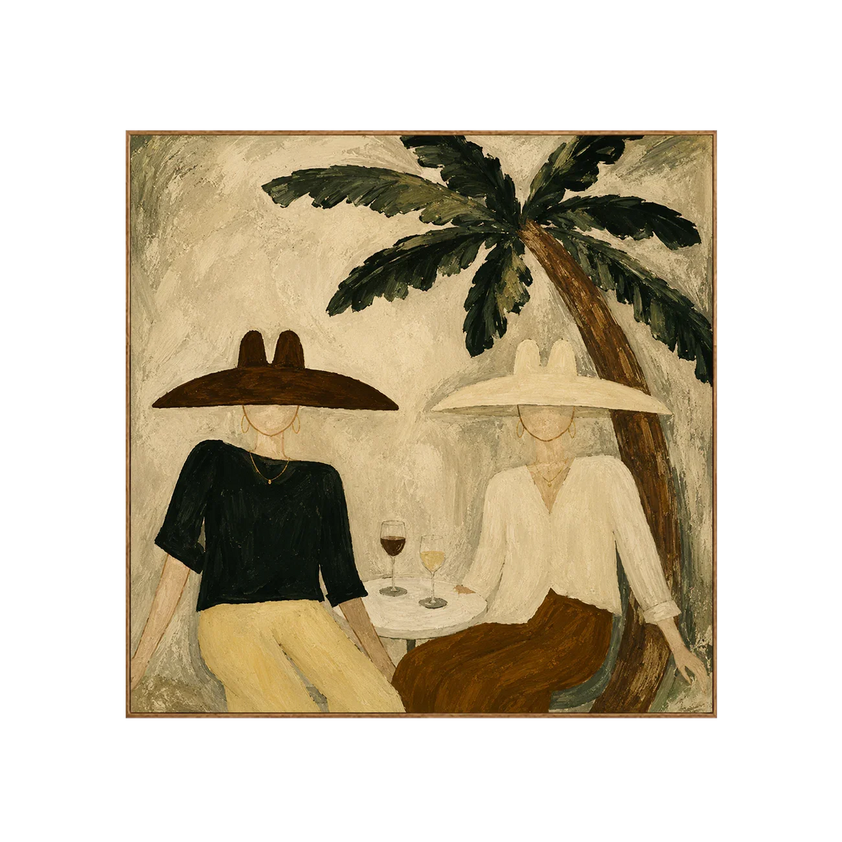 Palm Shade Conversation with Wine Glasses Wall Art | Olyrel