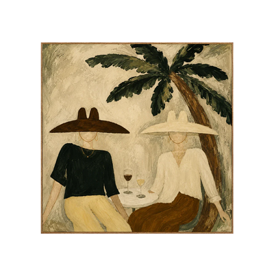 Palm Shade Conversation with Wine Glasses Wall Art | Olyrel