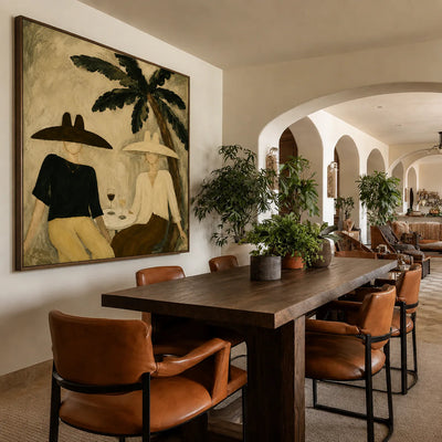 Palm Shade Conversation with Wine Glasses Wall Art styled interior scene 2 | Olyrel