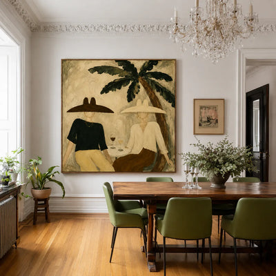 Palm Shade Conversation with Wine Glasses Wall Art styled interior scene 3 | Olyrel