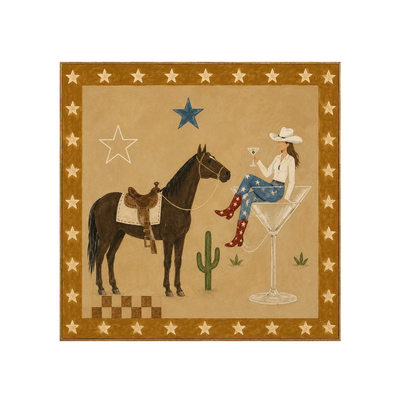 Cowgirl Cocktail and Horse under Golden Stars Wall Art | Olyrel