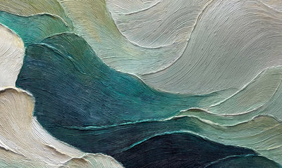 Sculpted Teal Currents and Sage Waves Wall Art artwork view | Olyrel
