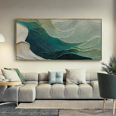 Sculpted Teal Currents and Sage Waves Wall Art styled interior scene 2 | Olyrel