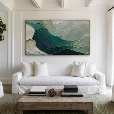 Sculpted Teal Currents and Sage Waves Wall Art styled interior scene 5 | Olyrel