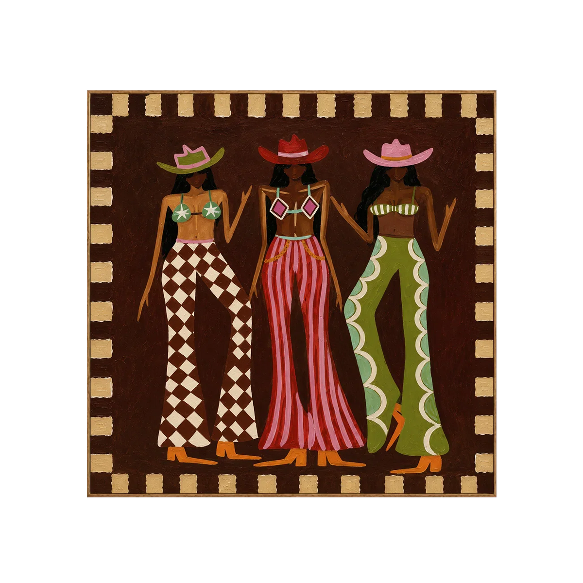 Three Hat Figures in Patterned Trousers Wall Art | Olyrel