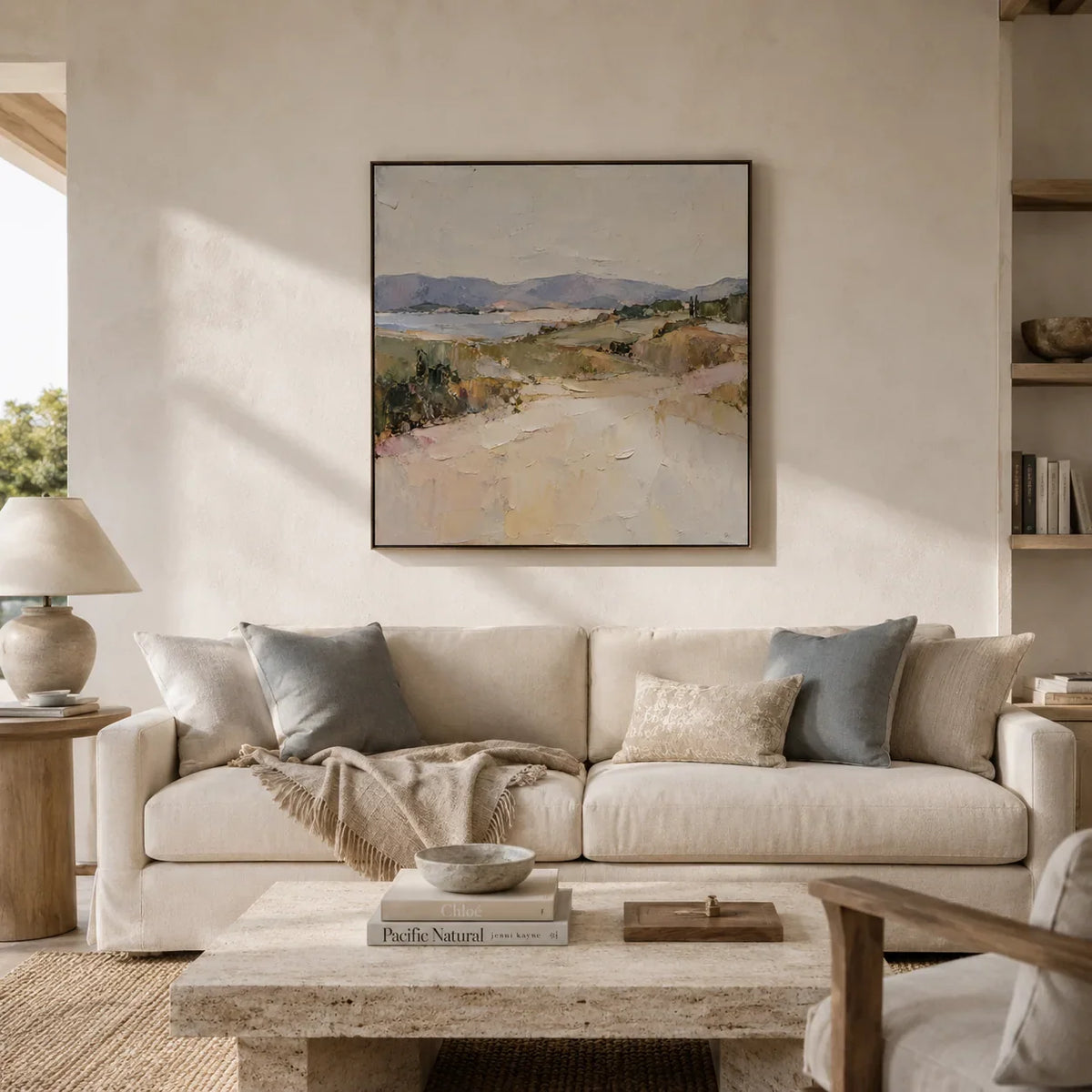 Pastel Cove Coastal Wall Art styled in a modern living room | Olyrel