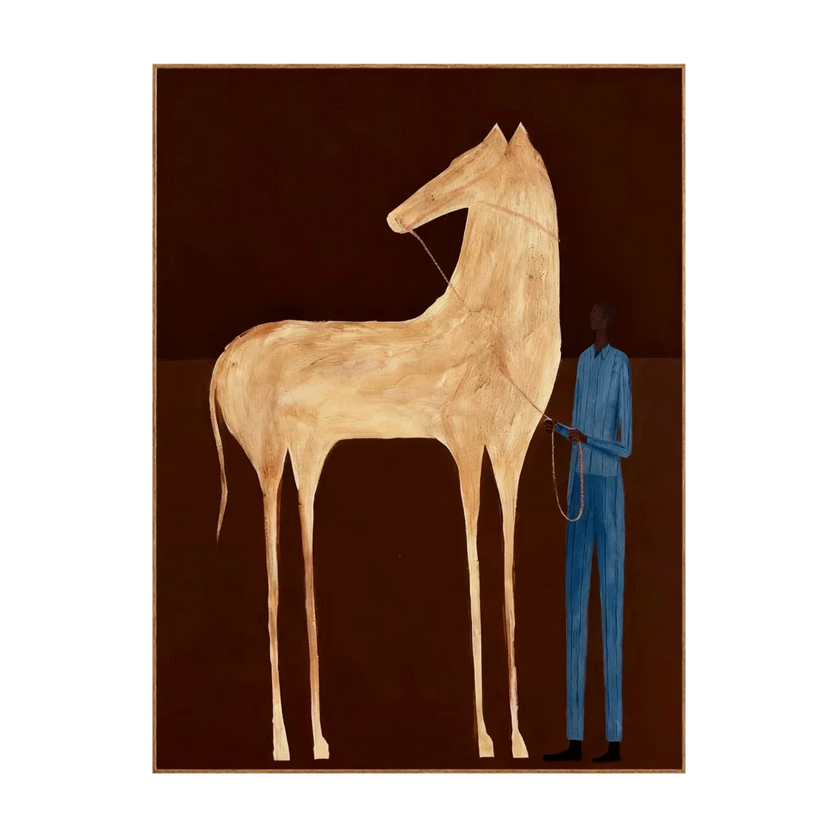 Tall Cream Horse and Blue-Clad Figure Wall Art | Olyrel