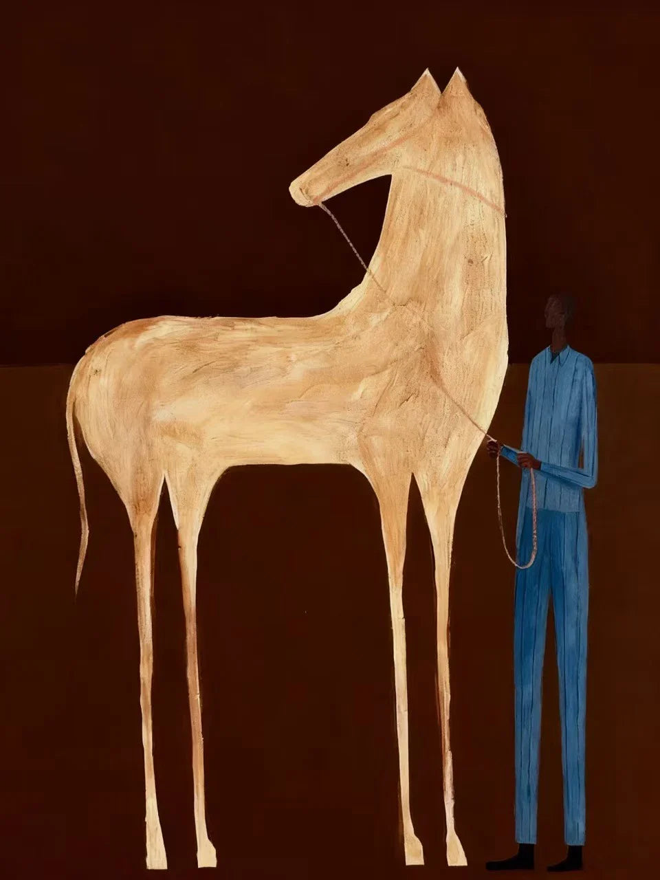 Tall Cream Horse and Blue-Clad Figure Wall Art artwork view | Olyrel