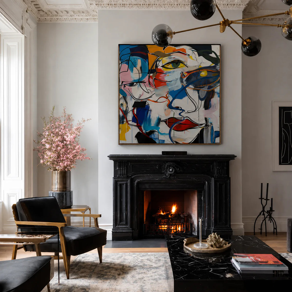 Overlapping Faces in Blue Red and Yellow Wall Art styled interior scene 1 | Olyrel