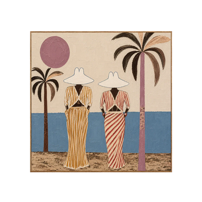 Striped Companions by the Sea with Mauve Sun Wall Art | Olyrel