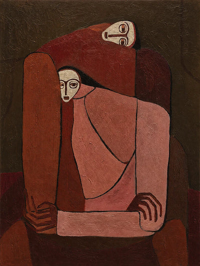 Interlocking Figures in Terracotta and Rose Wall Art artwork view | Olyrel