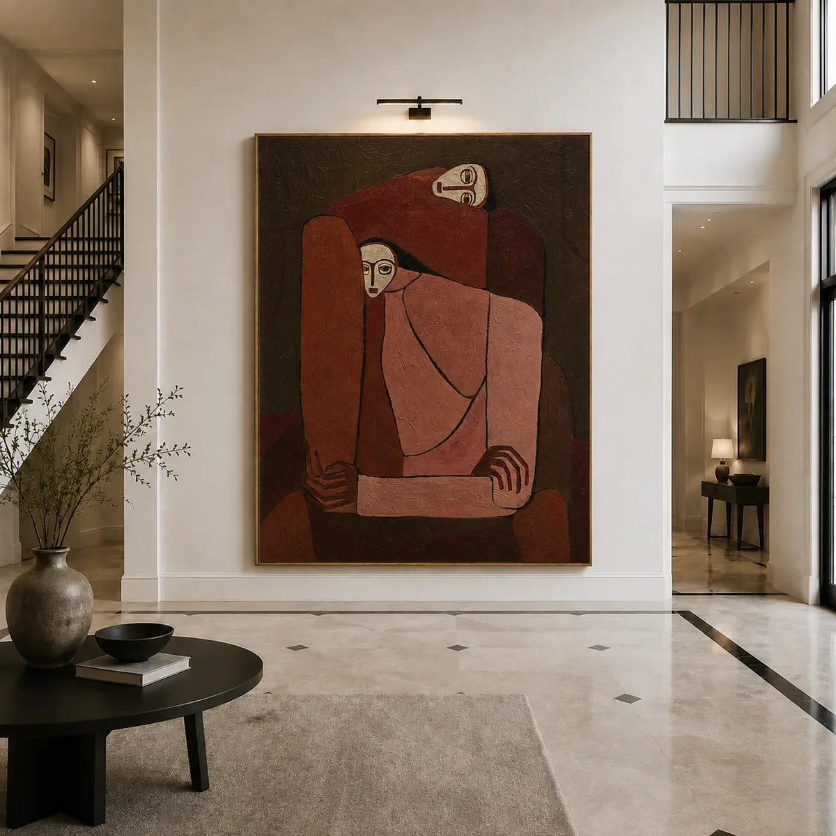 Interlocking Figures in Terracotta and Rose Wall Art styled interior scene 1 | Olyrel