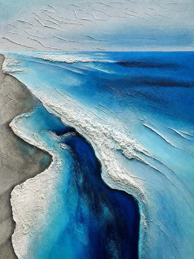 Winding Blue Surf Along a Silver-Gray Shore Wall Art artwork view | Olyrel
