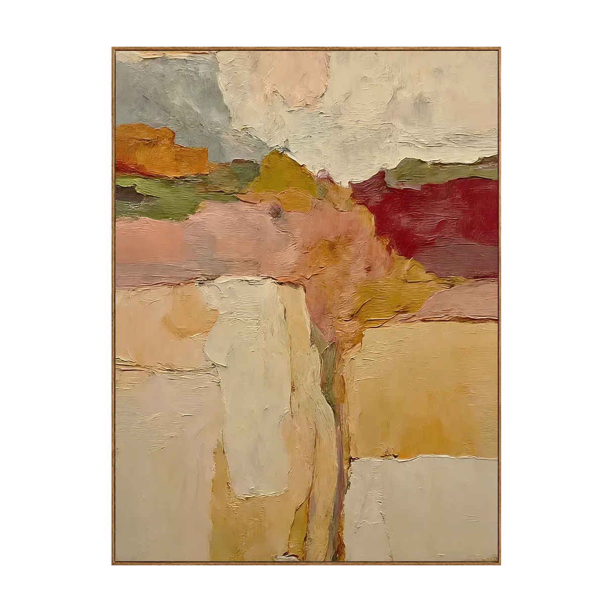Ochre and Burgundy Layers Through a Cream Field Wall Art | Olyrel