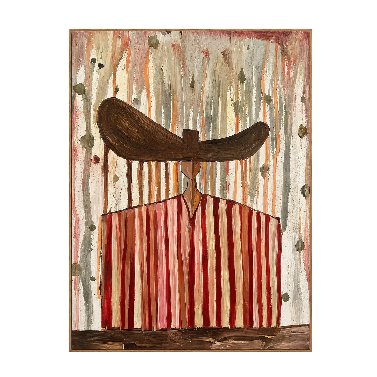Wide Brown Hat Above Red and Cream Stripes Wall Art | Olyrel