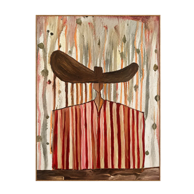 Wide Brown Hat Above Red and Cream Stripes Wall Art | Olyrel