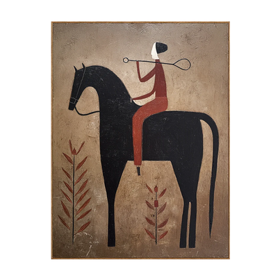 Rust Rider on a Black Horse with Leaf Stems Wall Art | Olyrel