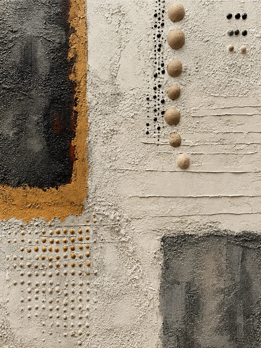 Charcoal Panels and Raised Dots on Ivory Wall Art artwork view | Olyrel