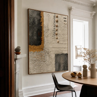 Charcoal Panels and Raised Dots on Ivory Wall Art styled interior scene 4 | Olyrel