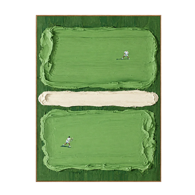 Two Tennis Players on Textured Green Court Panels Wall Art | Olyrel