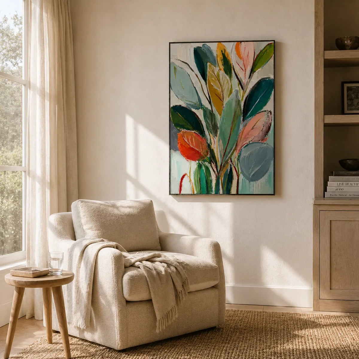 Painted Leaves Botanical Wall Art styled in a contemporary entryway | Olyrel