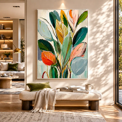 Painted Leaves Botanical Wall Art shown in a quiet home office | Olyrel