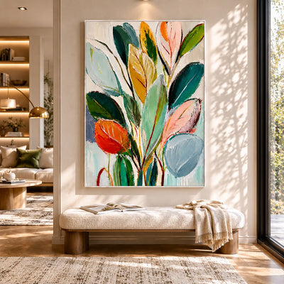 Painted Leaves Botanical Wall Art styled with minimal interior decor | Olyrel