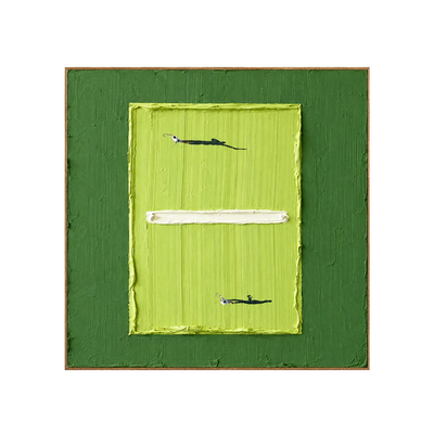 Tiny Tennis Players on a Lime-Green Court Wall Art | Olyrel