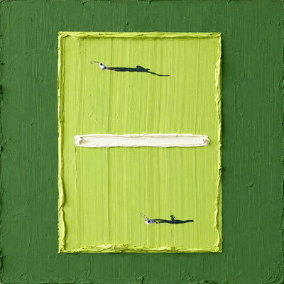 Tiny Tennis Players on a Lime-Green Court Wall Art artwork view | Olyrel
