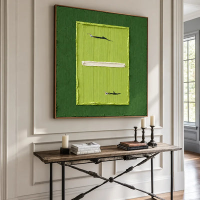 Tiny Tennis Players on a Lime-Green Court Wall Art styled interior scene 1 | Olyrel
