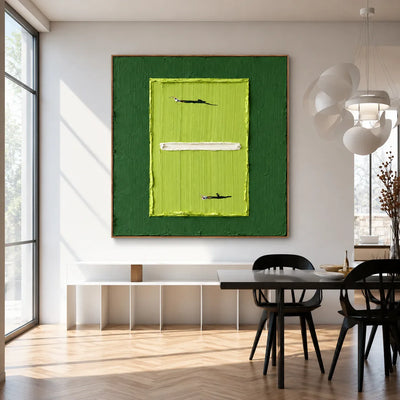 Tiny Tennis Players on a Lime-Green Court Wall Art styled interior scene 3 | Olyrel