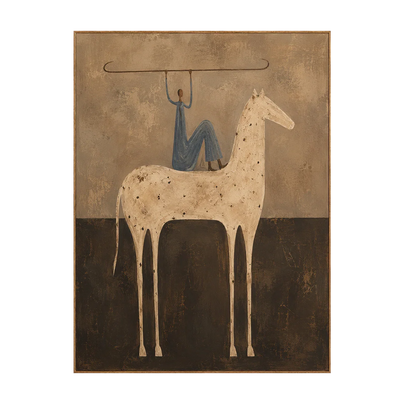 Blue Rider Balancing a Line Above a Cream Horse Wall Art | Olyrel