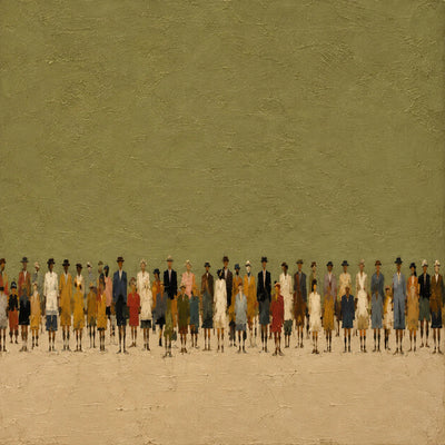 Colorful Crowd Beneath an Open Olive Field Wall Art artwork view | Olyrel