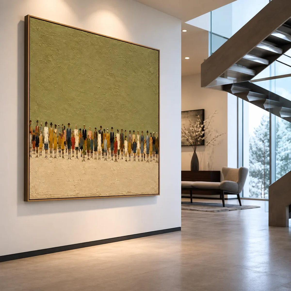 Colorful Crowd Beneath an Open Olive Field Wall Art styled interior scene 2 | Olyrel