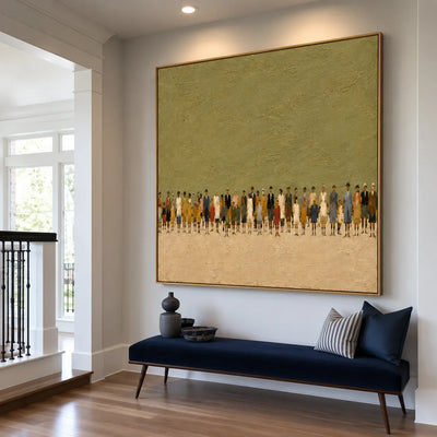 Colorful Crowd Beneath an Open Olive Field Wall Art styled interior scene 3 | Olyrel