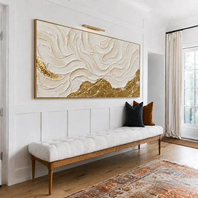 Ivory Flowing Ridges Above Golden Peaks Wall Art styled interior scene 1 | Olyrel