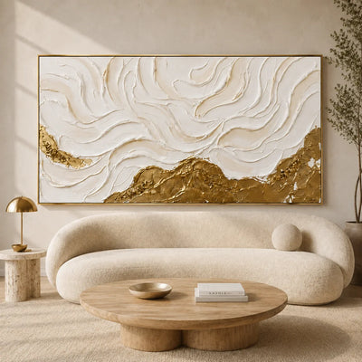Ivory Flowing Ridges Above Golden Peaks Wall Art styled interior scene 5 | Olyrel