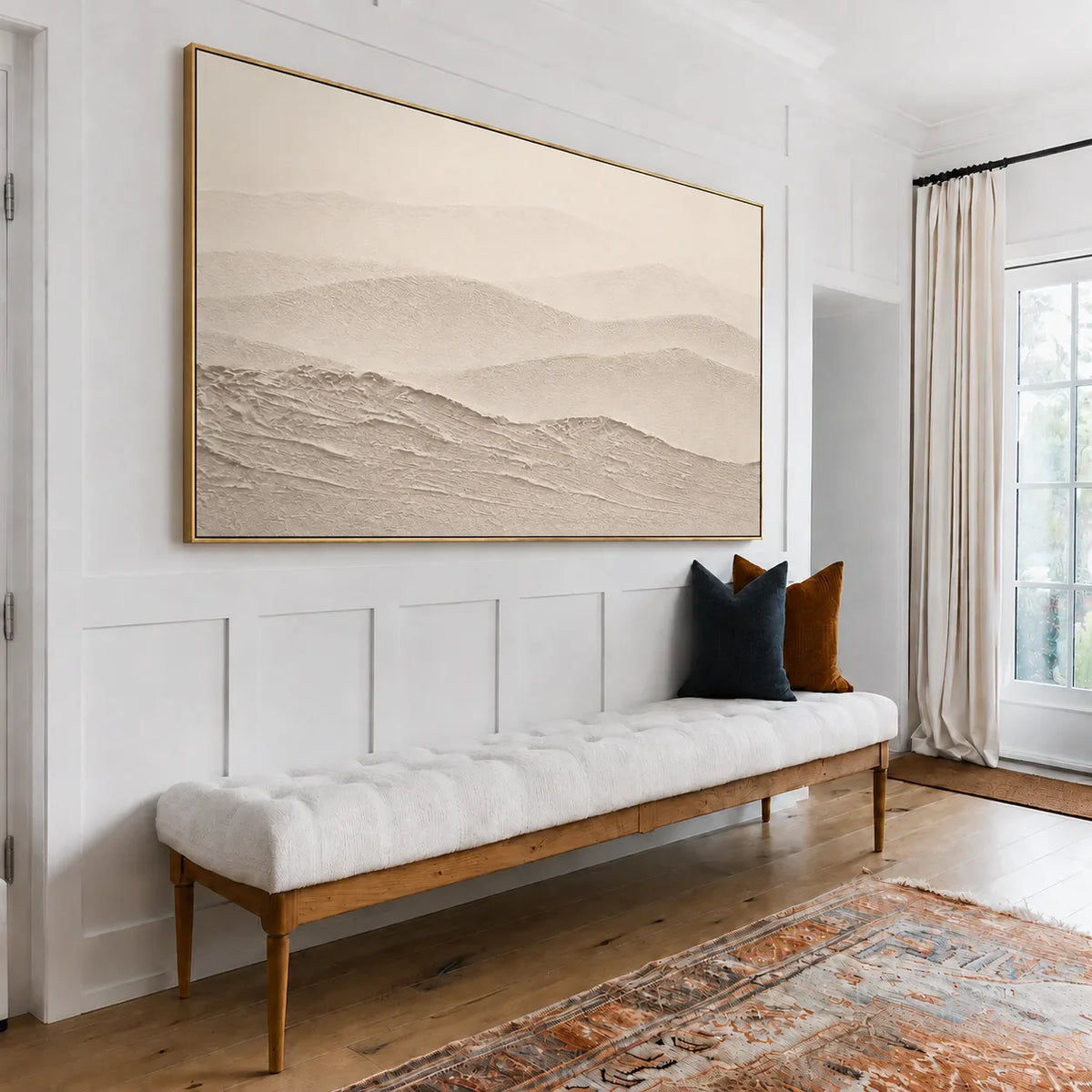 Soft Beige Hills in Layered Panoramic Relief Wall Art styled interior scene 1 | Olyrel