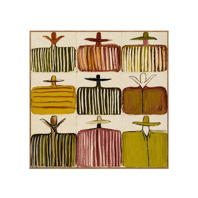 Nine Hat Figures in a Grid of Warm Stripes Wall Art | Olyrel