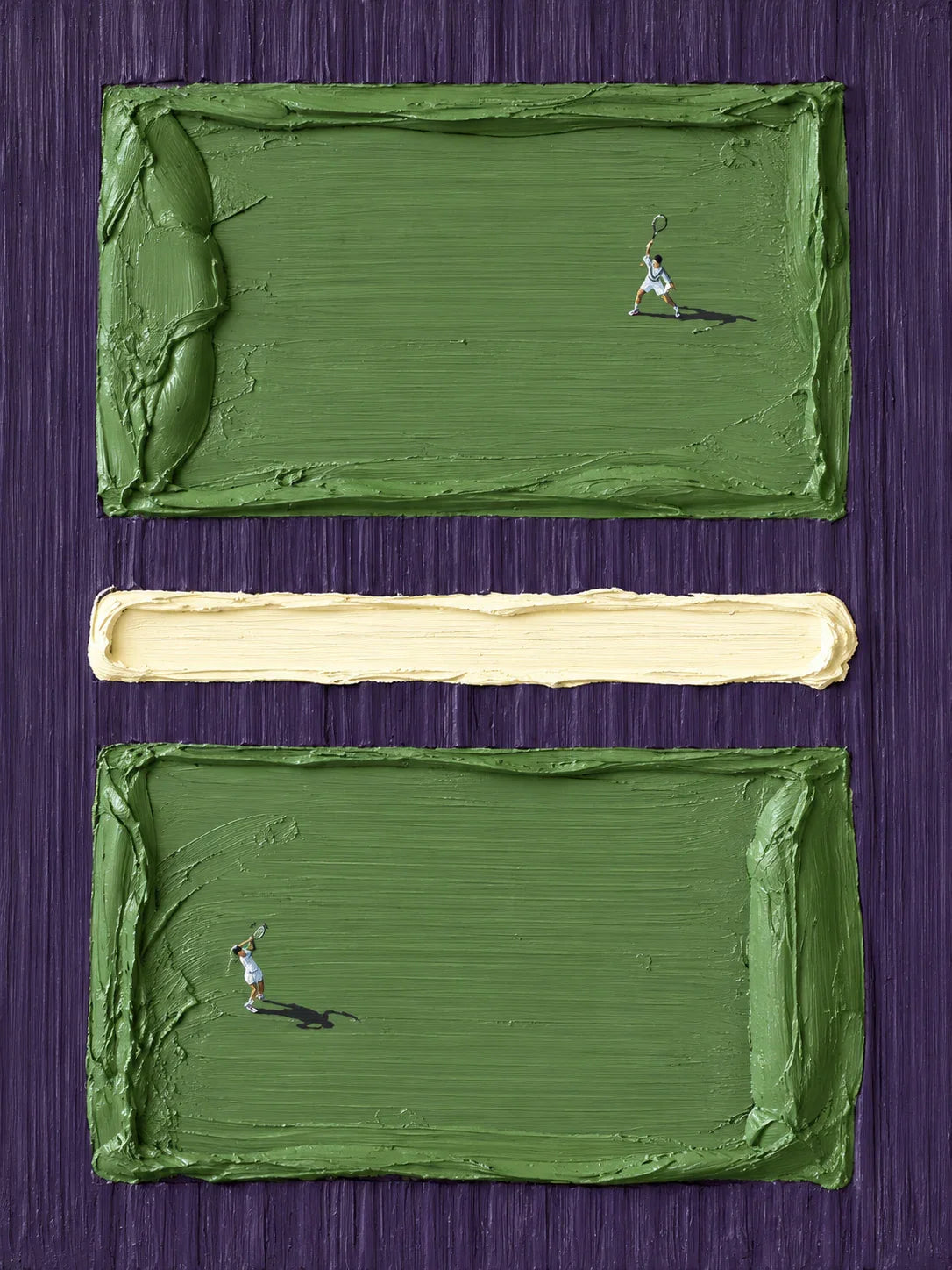Tiny Tennis Players on Green and Violet Wall Art artwork view | Olyrel