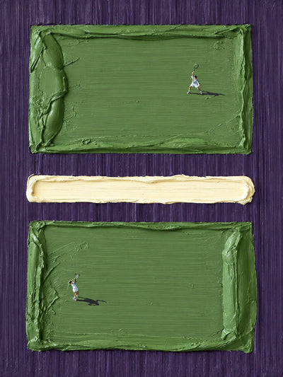 Tiny Tennis Players on Green and Violet Wall Art artwork view | Olyrel